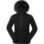 Dámské Zimní bundy s kapucí ALPINE PRO Nepromokavé v černé barvě v moderním stylu z kožešiny ve velikosti XXL ve slevě plus size 