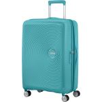 Plastové kufry American Tourister v tyrkysové barvě na čtyřech kolečkách 