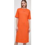 Dámské Šaty s potiskem Armani Exchange v oranžové barvě z bavlny ve velikosti M s kulatým výstřihem 