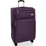 Textilní kufry v tmavě fialové barvě z látky na čtyřech kolečkách 