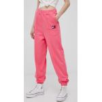 Bavlněné kalhoty Tommy Jeans dámské, růžová barva, hladké