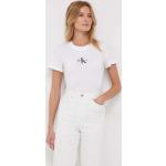 Dámské Designer Topy s potiskem Calvin Klein Jeans v bílé barvě z bavlny ve velikosti L s krátkým rukávem s kulatým výstřihem 