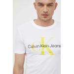Designer  Trička s kulatým výstřihem Calvin Klein Jeans v bílé barvě z bavlny ve velikosti L s krátkým rukávem s kulatým výstřihem 