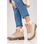 Dámské BIO Kotníčkové boty na podpatku ve smetanové barvě v ležérním stylu z koženky ve velikosti 36 s výškou podpatku nad 9 cm ve slevě na zimu 