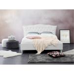 Dvoulůžkové postele Beliani Metz v bílé barvě romantické z koženky s nohami dýhované ve slevě 