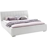 Dvoulůžkové postele v bílé barvě v elegantním stylu z koženky s úložným prostorem 