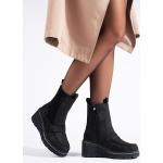 Black suede boots, Shelvt heeled ankle boots