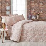Bonami Růžový přehoz přes postel na dvoulůžko s povlaky na polštáře Livia, 200 x 220 cm