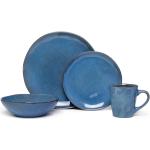 Mělké talíře v tmavě modré barvě v rustikálním stylu z kameniny 24 ks v balení ve slevě s průměrem 27 cm 