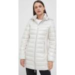 Dámské Designer Zimní bundy s kapucí Calvin Klein v béžové barvě z polyesteru ve velikosti L dlouhé 