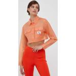 Dámské Designer Jarní & podzimní bundy Calvin Klein Jeans v oranžové barvě z polyamidu ve velikosti L 