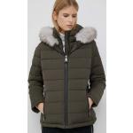 Dámské Designer Zimní bundy s kapucí DKNY v hnědé barvě z polyesteru ve velikosti L 