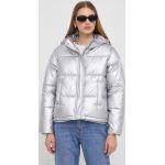 Dámské Zimní bundy s kapucí Pepe Jeans ve stříbrné barvě z nylonu ve velikosti S 