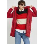 Dámské Zimní bundy s kapucí SUPERDRY v červené barvě z nylonu ve velikosti M dlouhé 