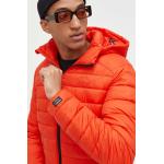 Pánské Zimní bundy s kapucí SUPERDRY Nepromokavé v oranžové barvě z nylonu ve velikosti S 