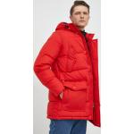Pánské Zimní bundy s kapucí Tommy Hilfiger v červené barvě z polyesteru ve velikosti S dlouhé 