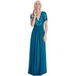 Dámské Plesové šaty City Goddess v modré barvě ve velikosti L s krátkým rukávem s výstřihem do V s flitry 