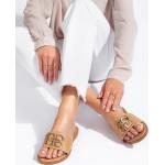 Dámské Kožené pantofle ve smetanové barvě v ležérním stylu z koženky ve velikosti 39 ve slevě 