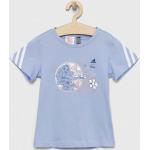 Dětská trička s potiskem Dívčí v modré barvě z bavlny ve velikosti 24 měsíců strečové od značky adidas Disney z obchodu Answear.cz 