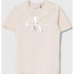 Dětská trička s potiskem Chlapecké v béžové barvě z bavlny strečové Designer od značky Calvin Klein Jeans z obchodu Answear.cz 
