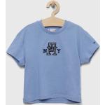 Dětská trička s krátkým rukávem Dívčí v modré barvě z bavlny ve velikosti 7 let strečové od značky Tommy Hilfiger z obchodu Answear.cz 