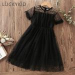 Dětské letní šaty v černé barvě v elegantním stylu ze syntetiky 