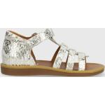 Dívčí Kožené sandály Pom d'Api ve stříbrné barvě v lakovaném stylu z kůže ve velikosti 27 na léto 