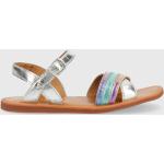 Dívčí Kožené sandály Pom d'Api ve stříbrné barvě v lakovaném stylu z kůže ve velikosti 34 na léto 