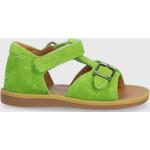 Dívčí Kožené pantofle Pom d'Api v zelené barvě z kůže ve velikosti 23 na suchý zip na léto 