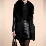 Dámské Zimní kabáty v černé barvě z koženky ve velikosti 3 XL s dlouhým rukávem dlouhé s výstřihem do V 