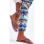 Dámské Kožené sandály kesi vícebarevné v elegantním stylu s pruhovaným vzorem z polyuretanu ve velikosti 38 s kamínky veganské ve slevě na léto 