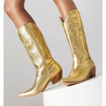 Dámská  Westernová obuv ve zlaté barvě z polyuretanu ve velikosti 43 s čtvercovou špičkou na zimu 