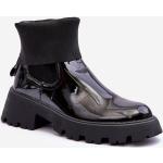 Dámské Kotníčkové boty na podpatku kesi v černé barvě v lakovaném stylu ze síťoviny ve velikosti 38 veganské ve slevě 