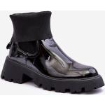 Dámské Kotníčkové boty na podpatku kesi v černé barvě v lakovaném stylu ze síťoviny ve velikosti 39 veganské ve slevě 