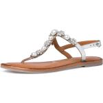 Dámské Kožené sandály Tamaris ve stříbrné barvě v elegantním stylu z kůže ve velikosti 37 s kamínky ve slevě na léto 