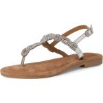 Dámské Kožené sandály Tamaris ve stříbrné barvě z kůže ve velikosti 39 s kamínky ve slevě na léto 