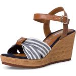 Dámské Kožené sandály Tamaris v hnědé barvě v námořnickém stylu z kůže ve velikosti 39 s přezkou ve slevě na léto 