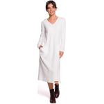 Dámské Šaty Bewear v bílé barvě z bavlny ve velikosti XXL maxi s kapucí ve slevě plus size 