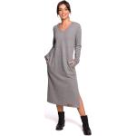 Dámské Šaty Bewear v šedé barvě z bavlny ve velikosti XXL maxi s kapucí ve slevě plus size 
