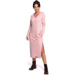 Dámské Šaty Bewear v růžové barvě z bavlny ve velikosti XXL maxi s kapucí ve slevě plus size 