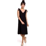 Dámské Letní šaty Bewear v černé barvě z bavlny ve velikosti L po kolena s výstřihem do V ve slevě 