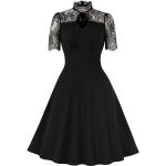 Dámské Party šaty v černé barvě ve vintage stylu s květinovým vzorem z polyesteru ve velikosti M s krátkým rukávem Svatební hosté na jaro 