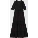 Dámské Krajkové šaty Moodo v černé barvě v boho stylu z polyesteru ve velikosti XS s výstřihem do V s nabíranými rukávy ve slevě 