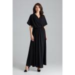 Dámské Maxi šaty Lenitif v černé barvě z polyesteru ve velikosti XXL s krátkým rukávem s výstřihem do V ve slevě plus size 