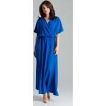 Dámské Maxi šaty Lenitif v modré barvě z polyesteru ve velikosti S s krátkým rukávem s výstřihem do V ve slevě 