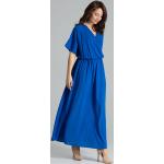 Dámské Maxi šaty Lenitif v modré barvě z polyesteru ve velikosti XXL s krátkým rukávem s výstřihem do V ve slevě plus size 