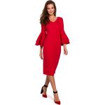 Dámské Pouzdrové šaty v červené barvě z polyesteru ve velikosti L s výstřihem do V s volány ve slevě 