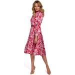 Dámské Šaty s potiskem v růžové barvě z polyesteru ve velikosti XXL s dlouhým rukávem ve slevě plus size 