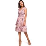 Dámské Letní šaty Stylove v růžové barvě s květinovým vzorem z polyesteru ve velikosti L bez rukávů mini s výstřihem do V ve slevě 