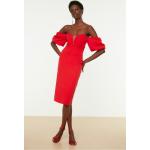 Dámské Pouzdrové šaty Trendyol v červené barvě ve velikosti 10 XL pod kolena s výstřihem do V ve slevě 